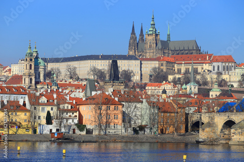 Prague gothic Castle with Charles Bridge, Czech Republic