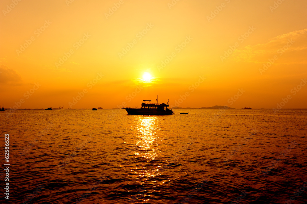 Sea and Boat at Sunset Background Sea and Boat at Sunset Background