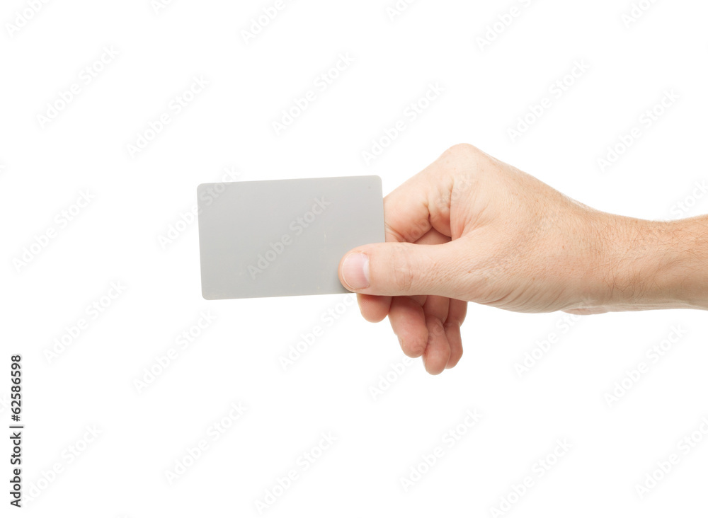 Hand and a card isolated on white Hand and a card isolated on white