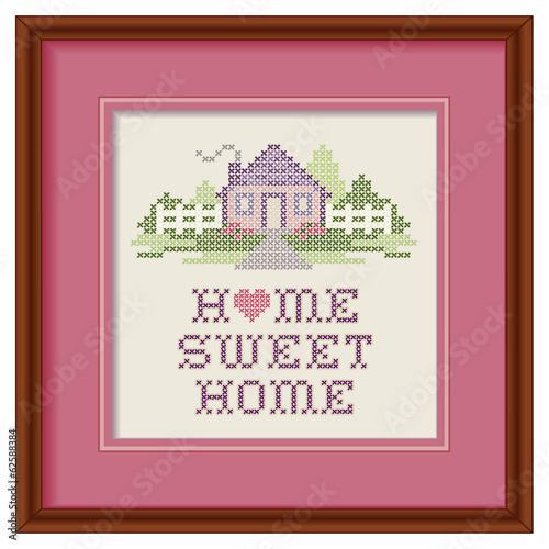Home Sweet Home Cross Stitch Needlework Embroidery, heart, frame