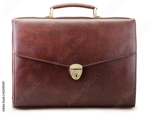 Brown leather briefcase isolated