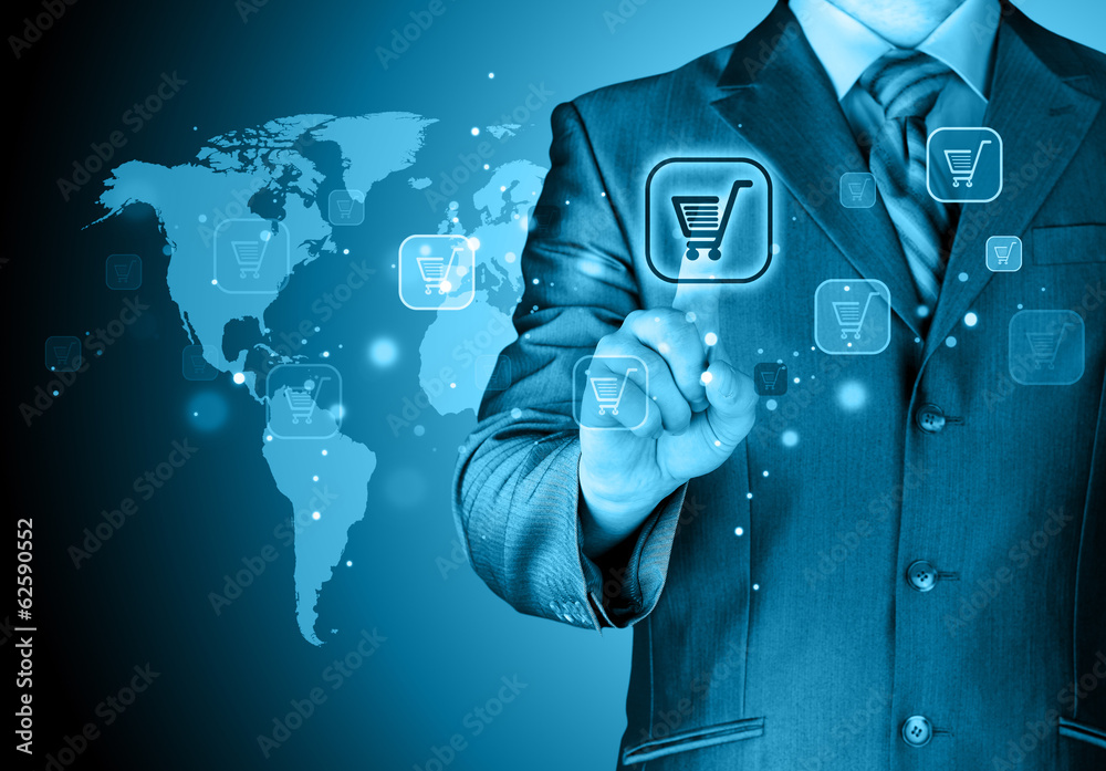 Businessman pushing shopping cart Businessman pushing shopping cart
