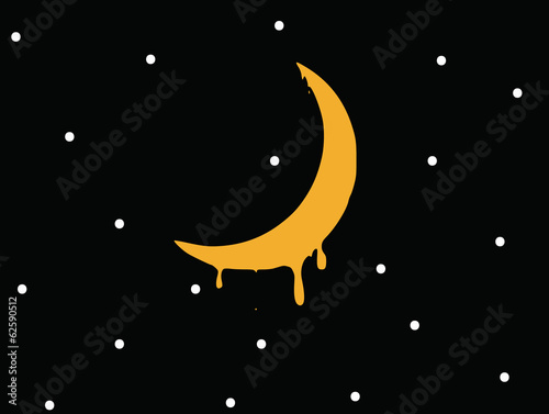 melting crescent in the starry sky. vector