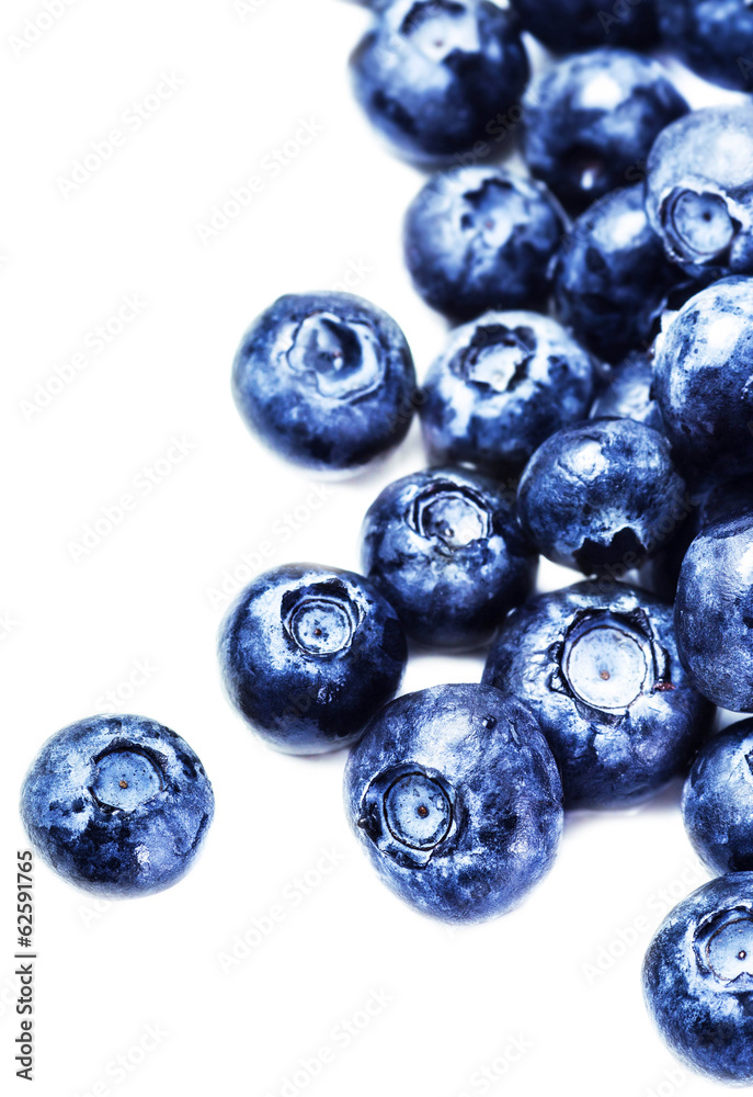 Blueberries isolated on white background with copy space for tex Blueberries isolated on white background with copy space for tex