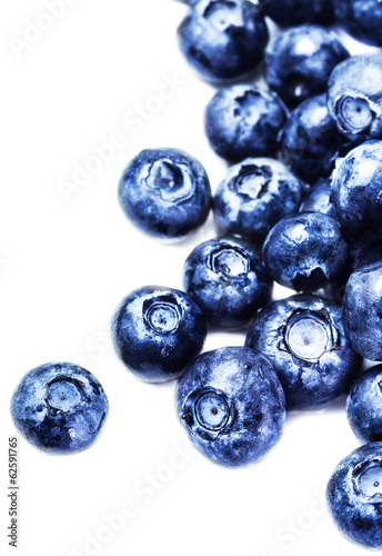 Blueberries isolated on white background with copy space for tex