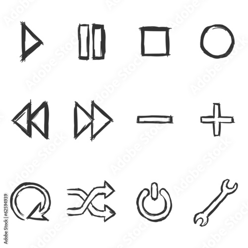Vector Set of  Sketch Audio Player Buttons
