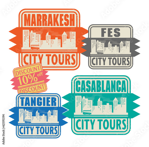 Grunge rubber stamp set with names of Morocco cities