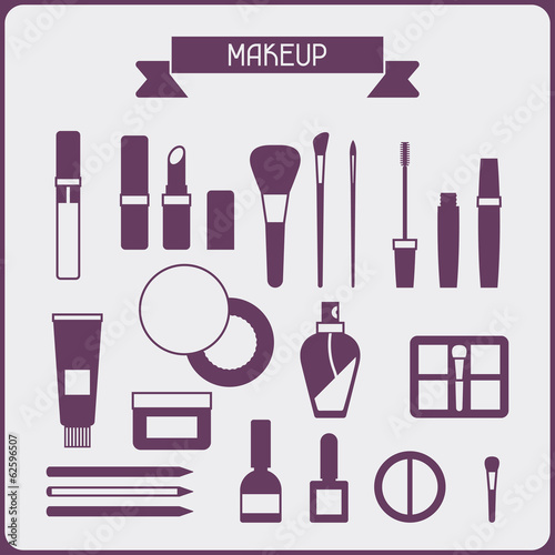 Set of cosmetics icons in flat style.