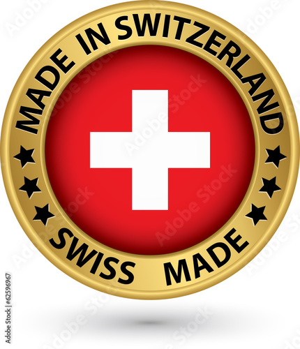 Made in Switzerland gold label, vector illustration