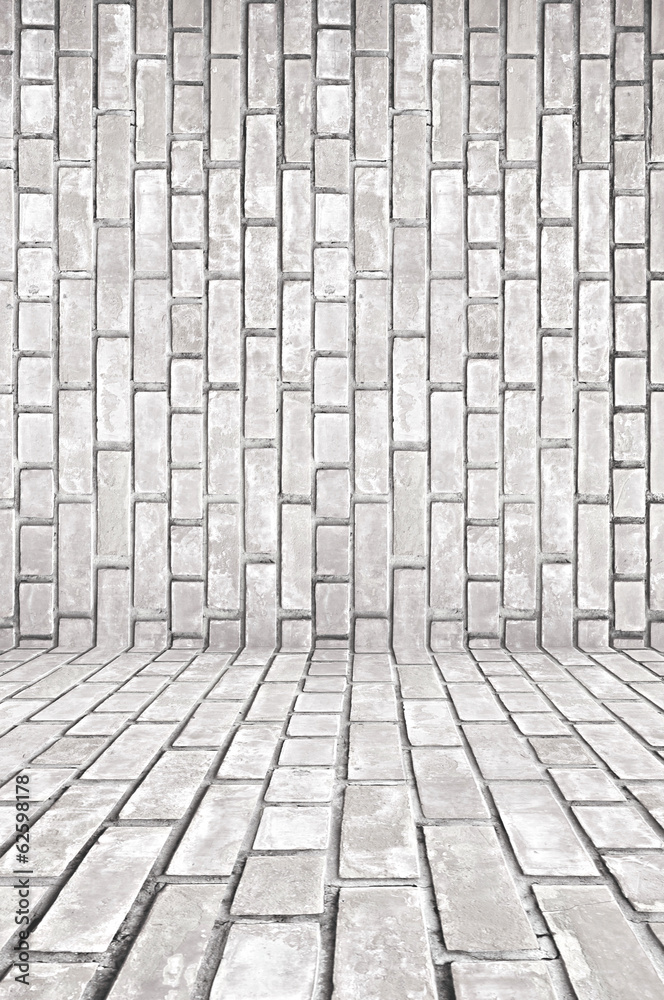 Fototapeta premium Old white gray brick room background