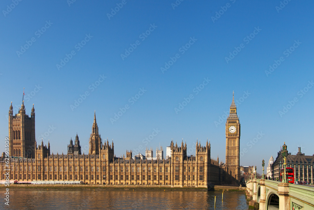 House of parliament and Westminster bridge in London, United Kin