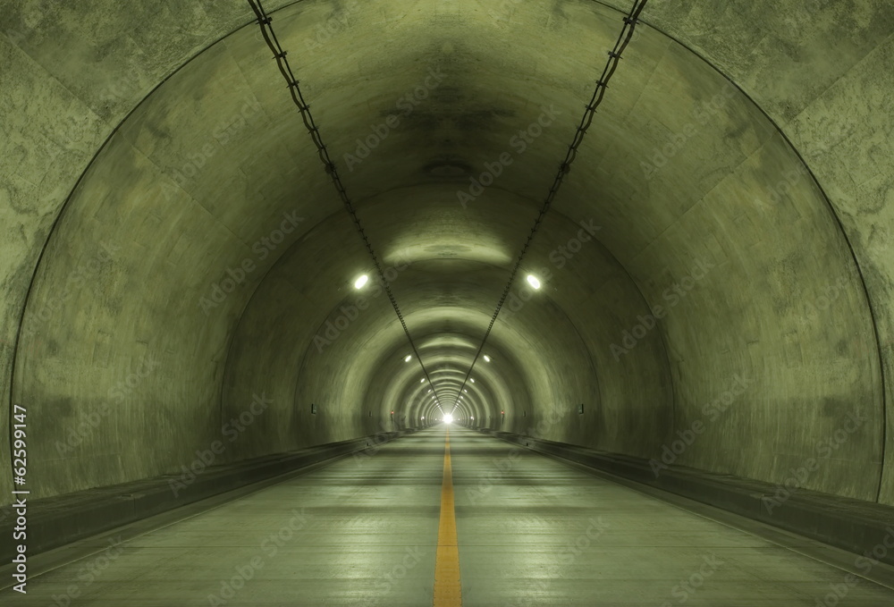 Interior of an urban tunnel at mountain without traffic