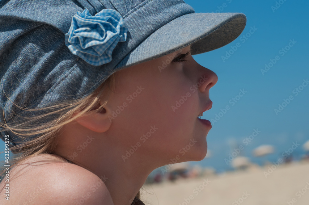 Lovely little girl in denim cap Lovely little girl in denim cap