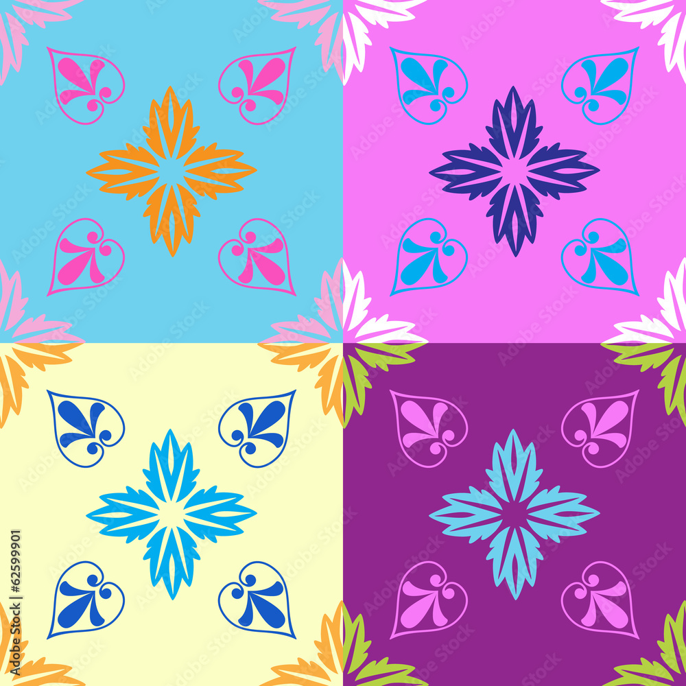 Seamless floral pattern in four different vibrant colors