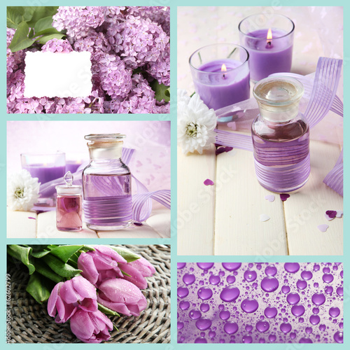 Fototapeta Naklejka Na Ścianę i Meble -  Collage of photos in purple colors