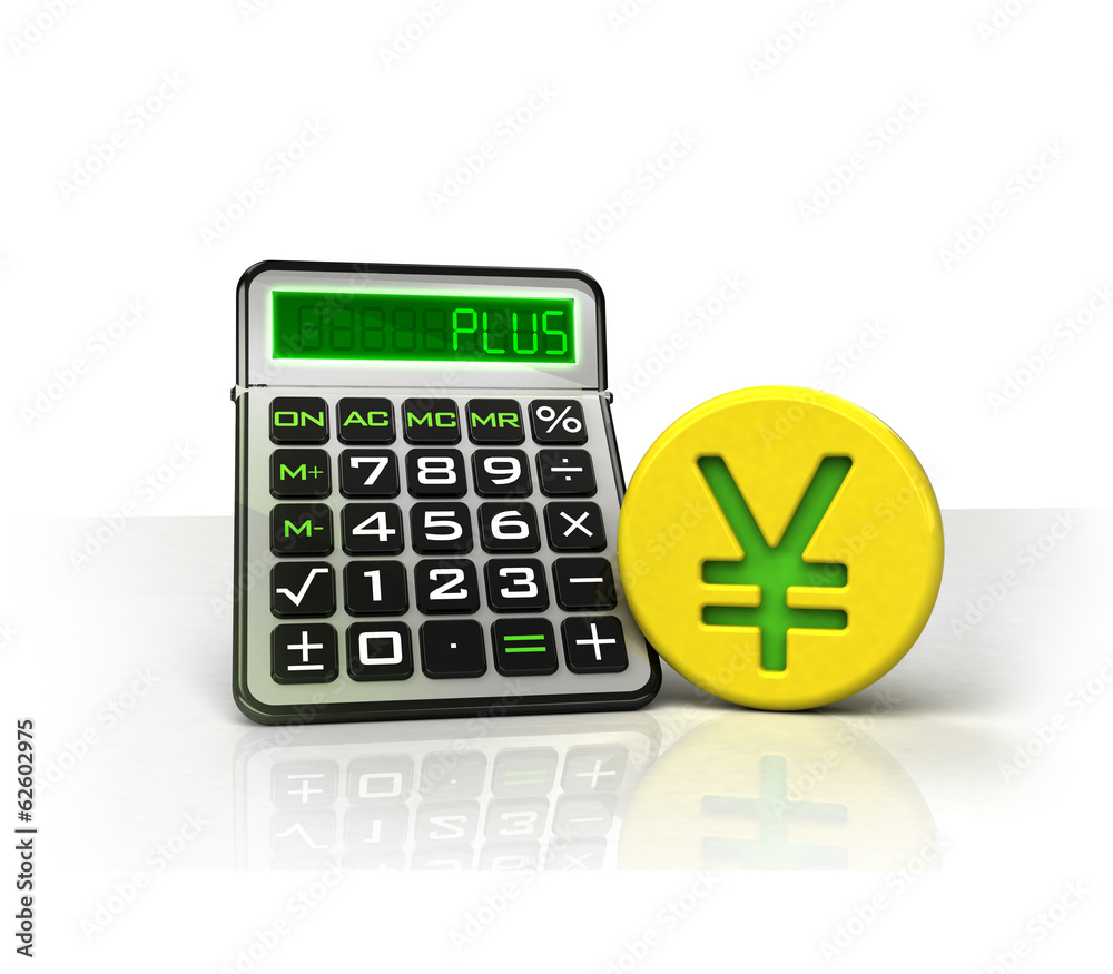 Yuan golden coin with positive business calculations isolated on white Yuan golden coin with positive business calculations isolated on white