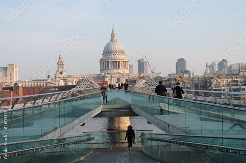 Fototapeta Naklejka Na Ścianę i Meble -  St Pauls Cathedral and Millennium Bridge, London, UK tourist