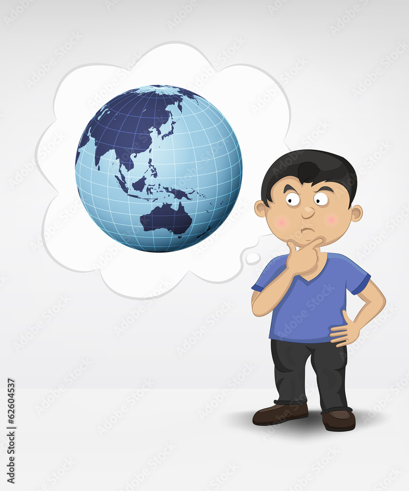 standing young boy thinking about Asia travel vector