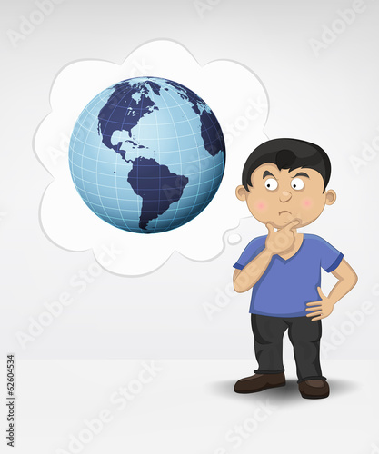 standing young boy thinking about America travel vector