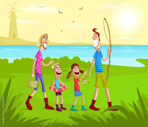 Happy family going for fishing