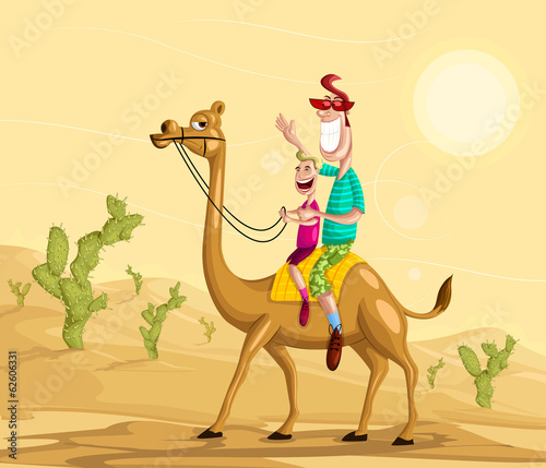 Happy family on camel ride