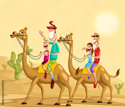 Happy family on camel ride