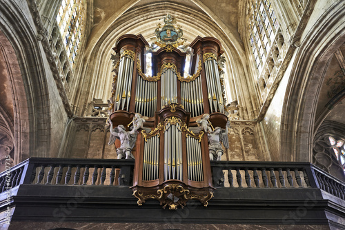 Organ instrument of gothic church Notre Dame au Sablon photo