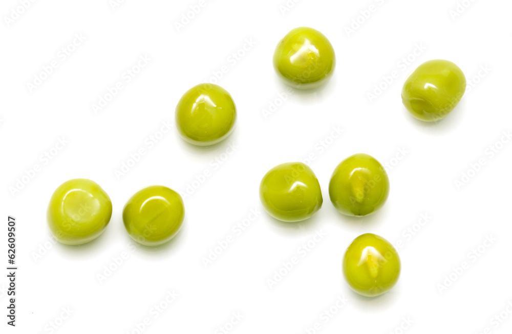 green peas on a white background. macro