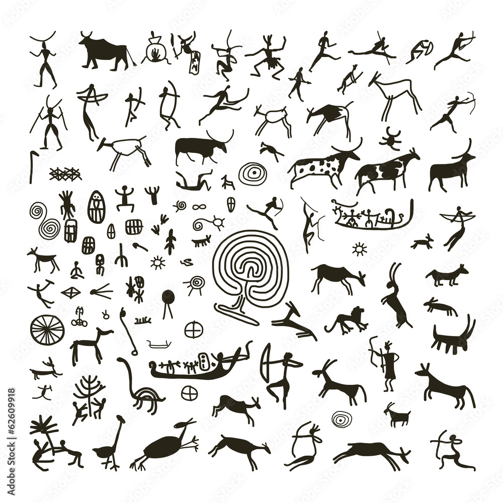 Naklejka premium Rock paintings, sketch for your design