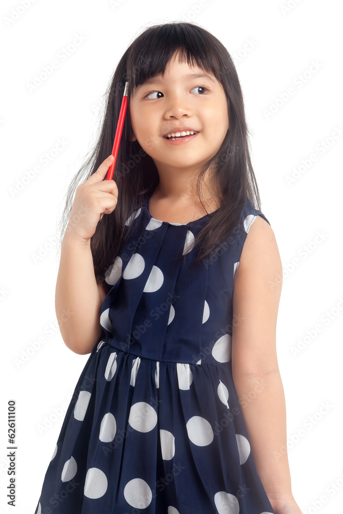 custom made wallpaper toronto digitalGirl thinking with pencil isolated