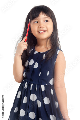 Wallpaper Mural Girl thinking with pencil isolated Torontodigital.ca