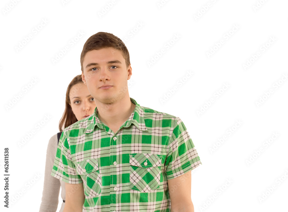 Handsome young man with a jealous girlfriend Handsome young man with a jealous girlfriend