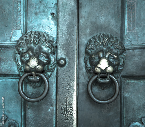 Holy Cross, old, door, Amalfi Cathedral, Italy. 9th-century Roma photo