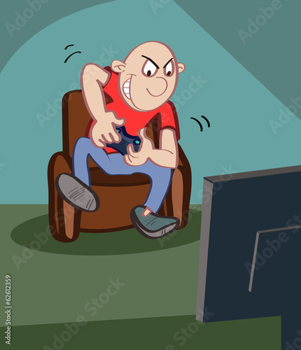 Boy playing games in room with controller