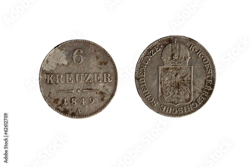 Detail of the old coin - 6 Kreutzer, Franz Josef 1, 1849
