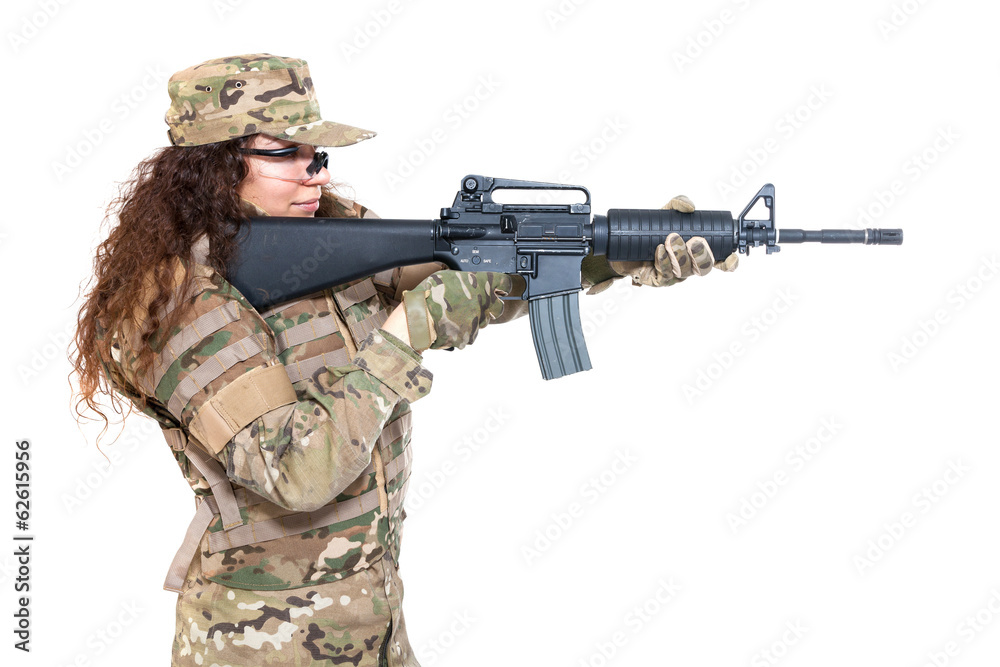 Beautiful army girl with rifle Beautiful army girl with rifle