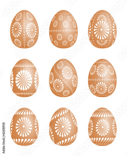 Pysanky - vector  Easter egg illustration. Natural egg brown color with a traditional white pattern.
