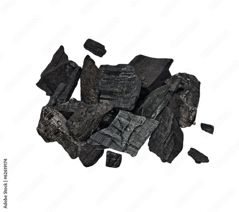 pile charcoal isolated on white background, xylanthrax