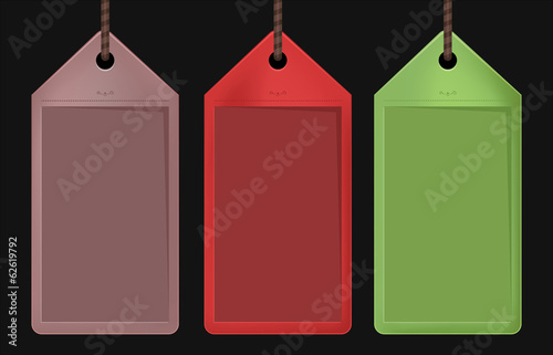 Three colored shopping labels