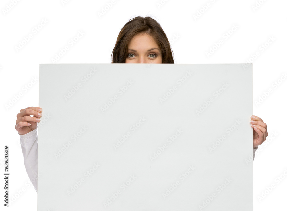 Half-length portrait of woman keeping copyspace Half-length portrait of woman keeping copyspace