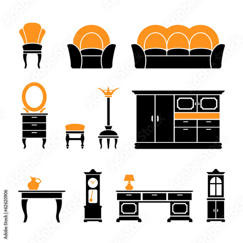 Set icons of retro furniture and home accessories