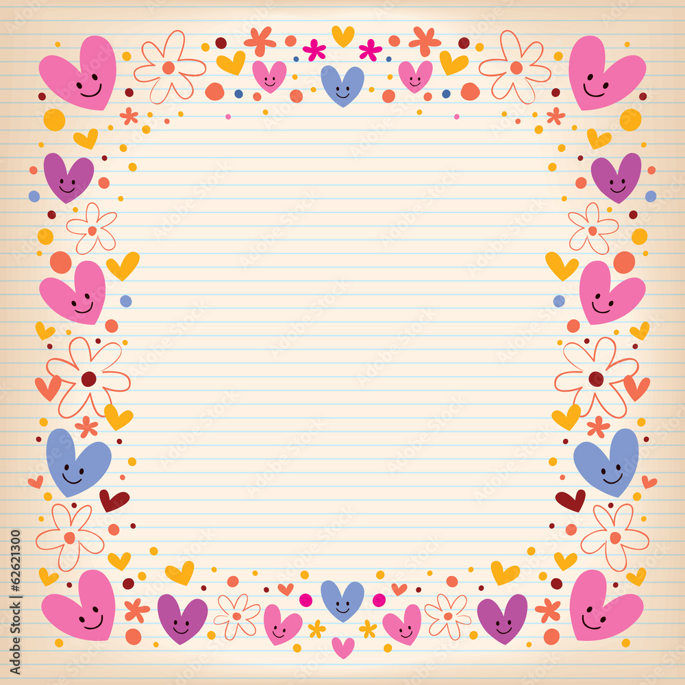 hearts and flowers retro frame