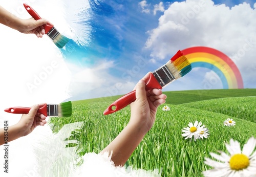 Painting a Meadow and Rainbow photo