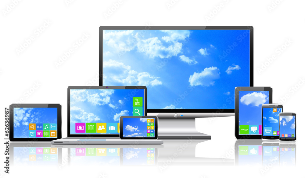 Computers and cloudy sky concept. Computers and cloudy sky concept.