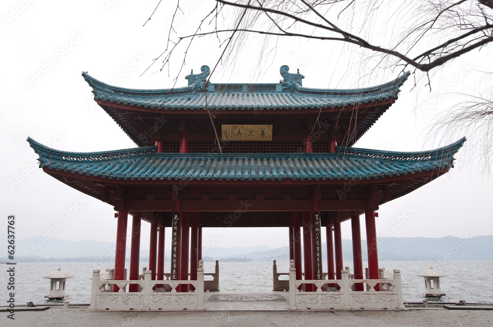 Chinese pavilion on the shore of West Lake, Hangzhou, China Chinese pavilion on the shore of West Lake, Hangzhou, China