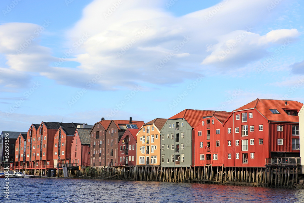 Panoramic picture of Old Storehouses in Trondheim