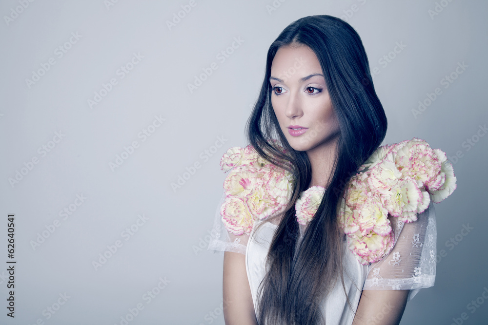 Beauty portrait of brunette young girl , spring. Beauty portrait of brunette young girl , spring.