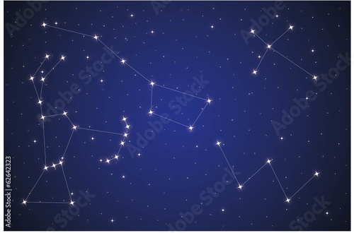 Constellationss Orion, Ursa major,Kassiopeja, South cross