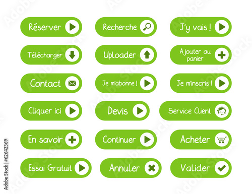 POSTER DE 18 BOUTONS VECTEURS VERTS (site internet web commerce)