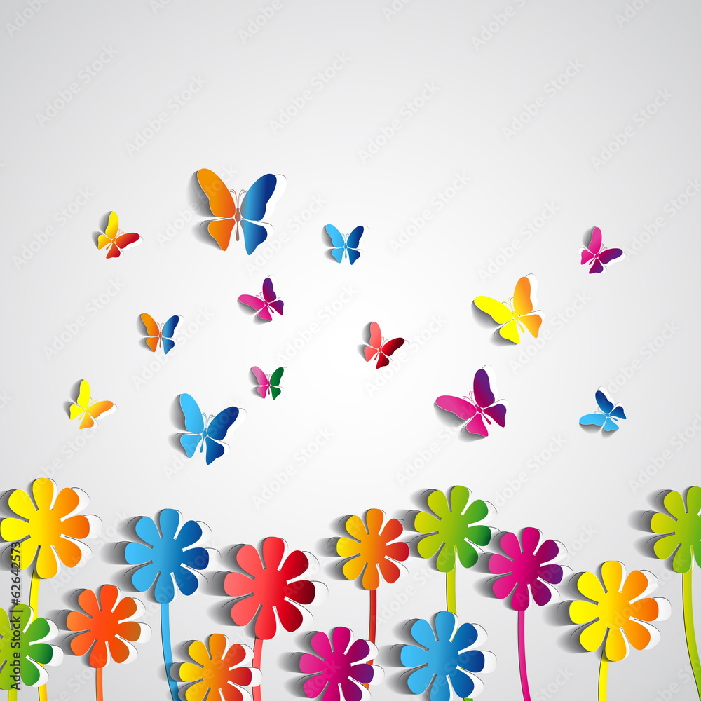 Abstract paper Flowers background - paper butterflies - spring t